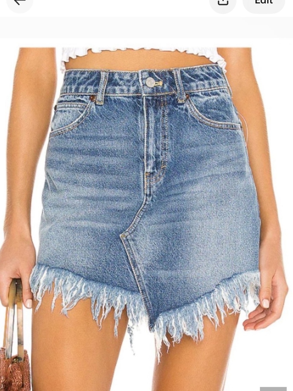 Free People Raw Edge Frayed Denim Mini Skirt in blue